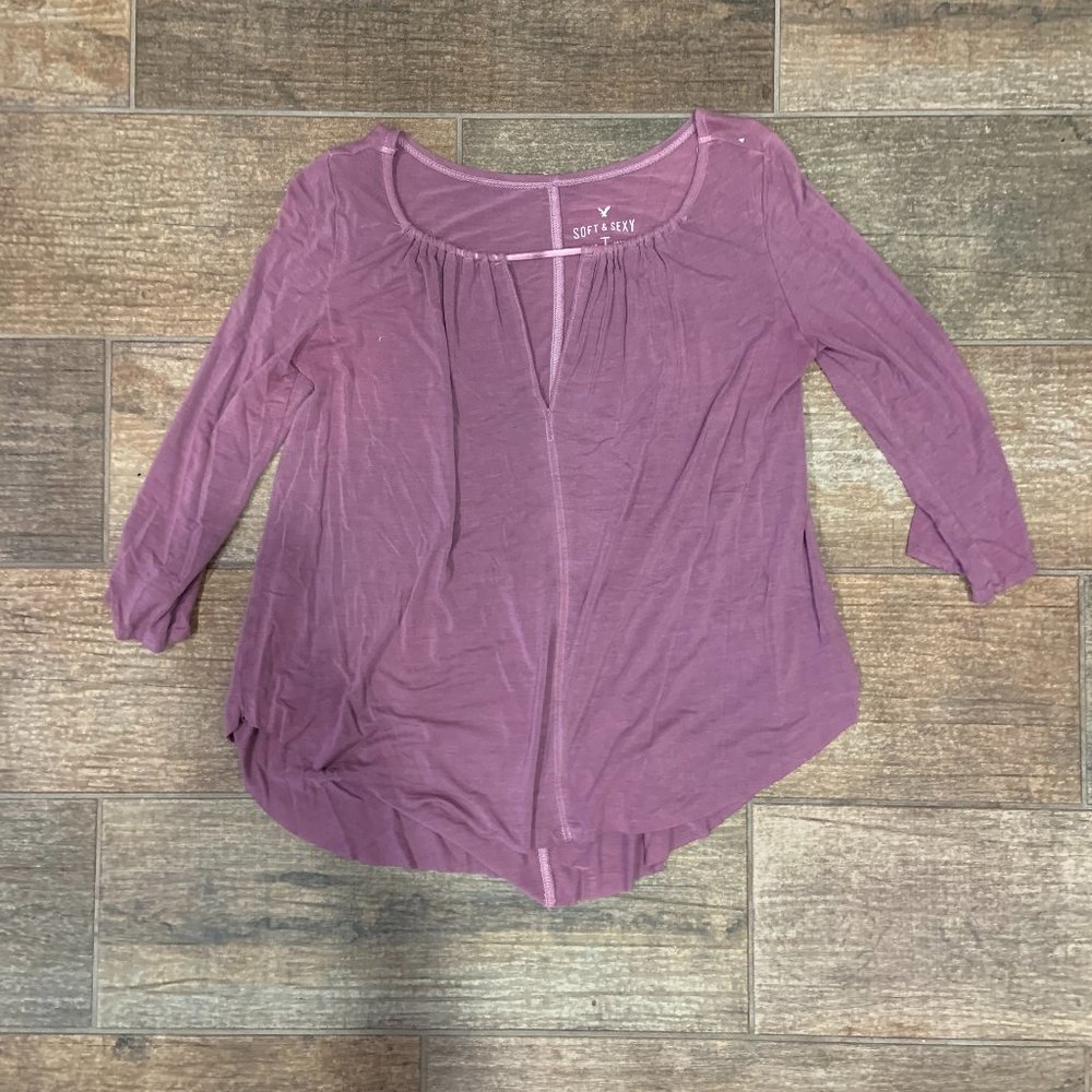 American Eagle Soft & Sexy Lavender 3/4 Length Shirt, Size XS